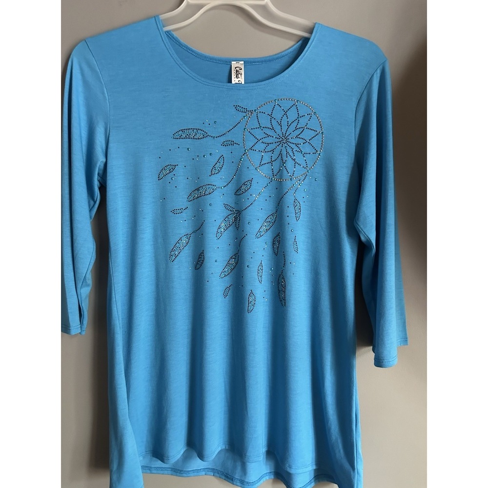 Cactus Bay Apparel Women Medium Blue Dream Catcher Rhinestone Made in USA